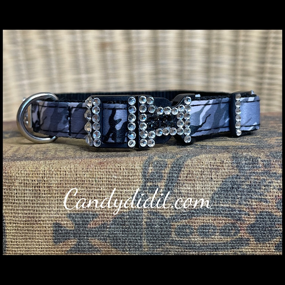 NWT Super Sparkly Candy Did It! Gray Camouflage Bougie Bling Dog Collar Size Sm…